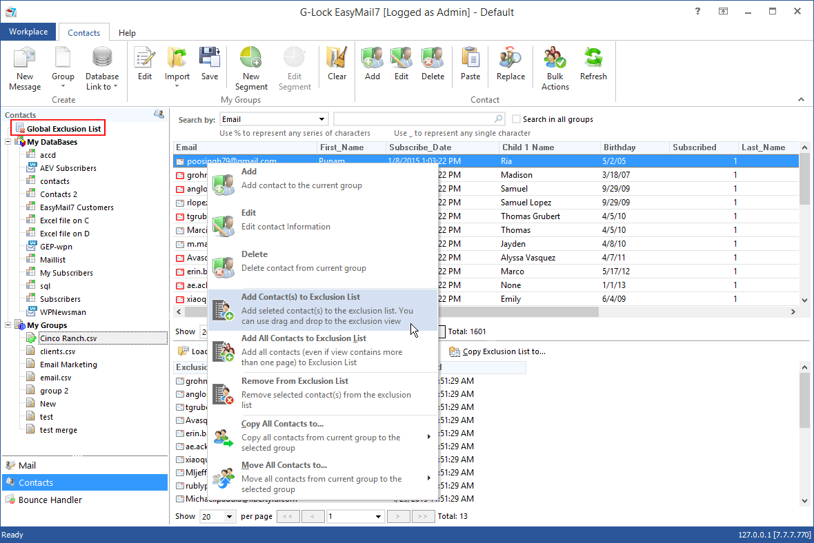 Easy Exclusion List Management in EasyMail7